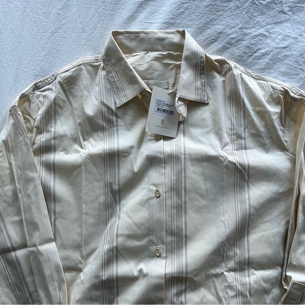 NWT Faithfull the Brand En Vau Oversized Shirt in Foam & Taupe Stripe Size‎ L - Picture 7 of 11